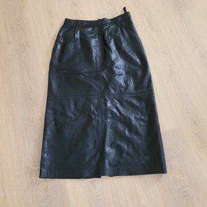 Black leather A-line skirt